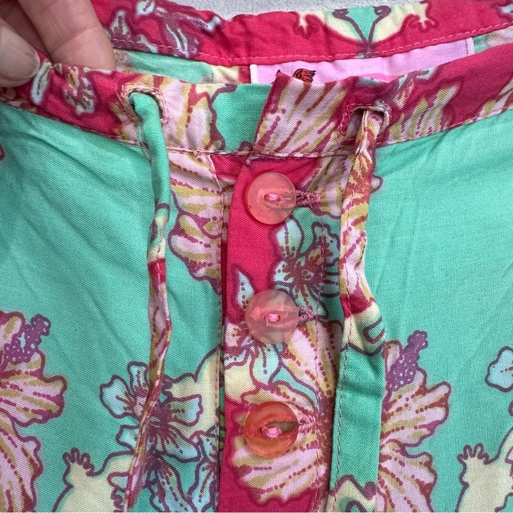 Vintage Rainbow Jo Tropical Floral Pink & Mint Pants Sz L Beaded Button Hawaiian - Picture 5 of 15